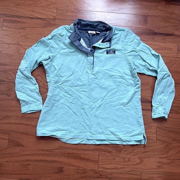 L.L. Bean Light Blue and Gray Quarter Button Up Pullover Sweater Size Large - Picture 1 of 5